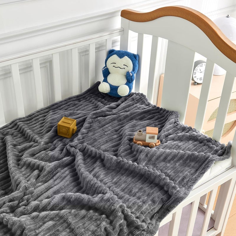 Eonkasp Soft Fleece Baby Blanket Ultra Cozy Grey Baby Blankets for Boys Warm and Lightweight Infant Toddler Newborn Receiving Gift with Reversible Stripes for Crib Stroller, 30x40 Inch, Dark Grey - Image 2